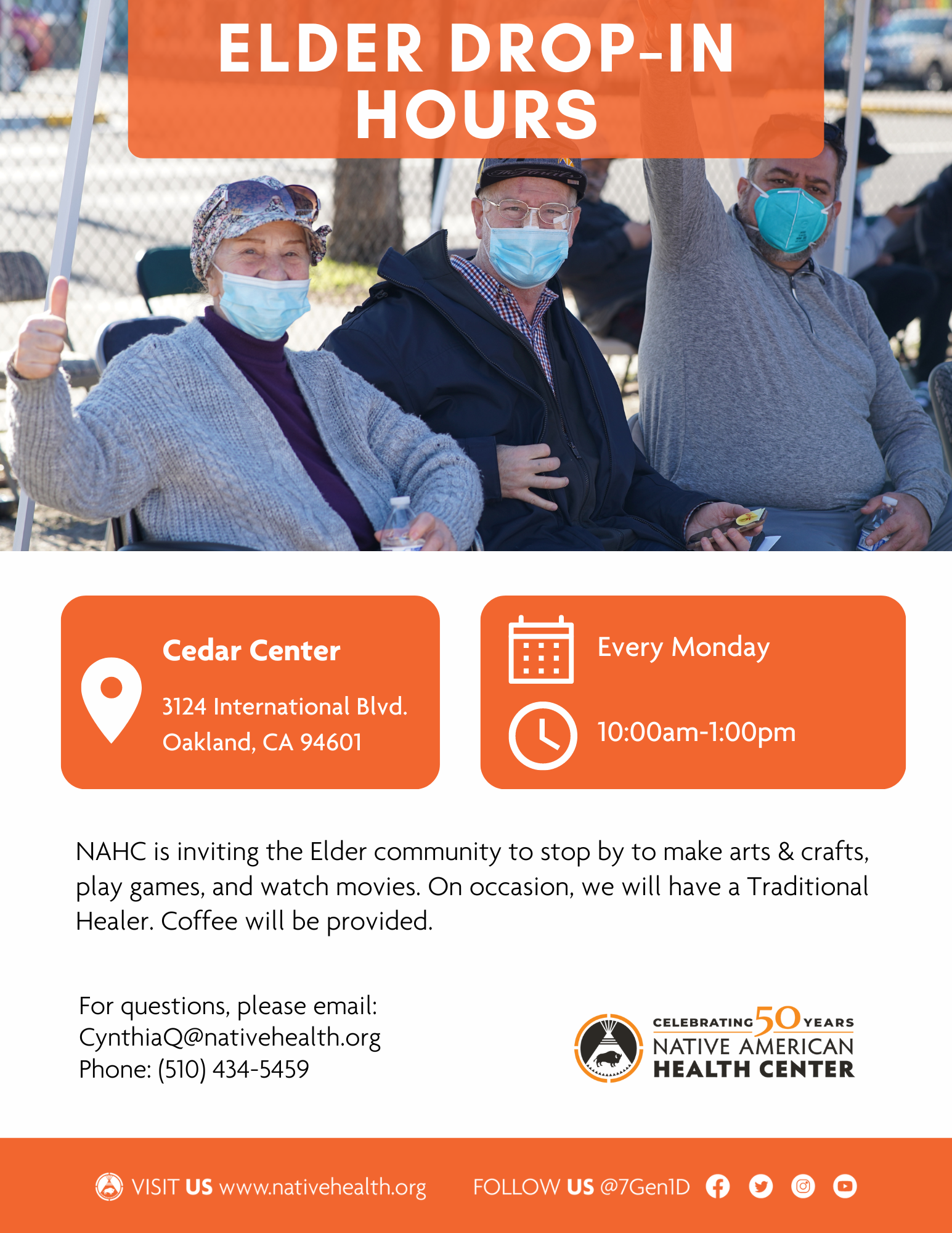 Elder Drop In Hours - Every Monday 10 AM to 1 PM