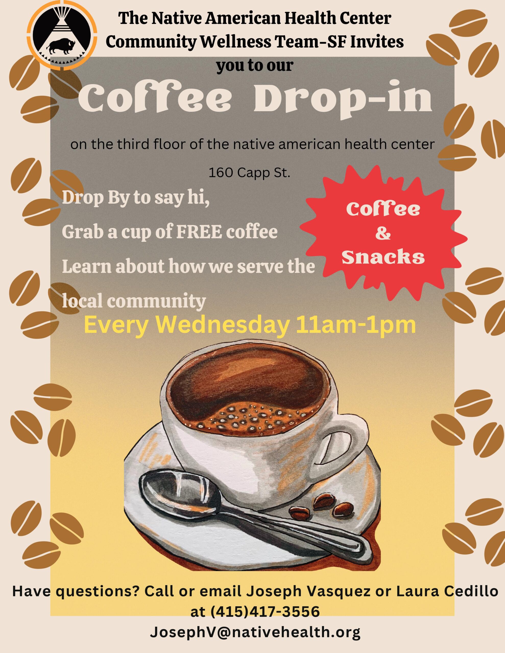 Coffee Drop-In Flyer - Every Wednesday 11 AM to 1 PM
